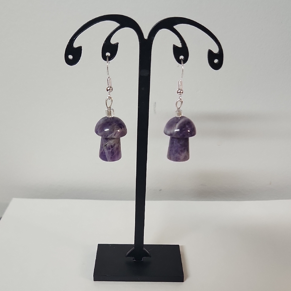 Mushroom Amethyst Silver Earrings